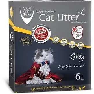 Van Cat комкующийся наполнитель для кошек с активированным углем, без пыли,  коробка (grey)