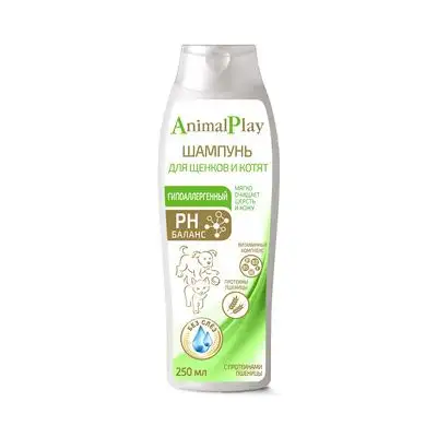 Купить animal play шампунь гипоаллергенный с протеинами пшеницы и витаминами для щенков и котят