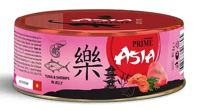 Prime Asia влажный корм для взрослых кошек тунец с креветками в желе (банка)
