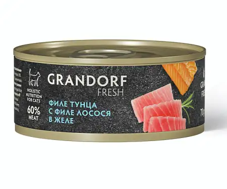 Купить grandorf fresh Консервы для кошек  Филе тунца с филе лосося в желе