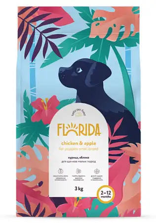 Купить florida сухой корм для щенков малых пород, с курицей и яблоком
